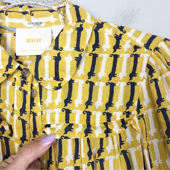 ANTHROPOLOGIE | MAEVE Fredericka Dachshund Novelty Button Top Women’s Size 0 - Picture 5 of 12